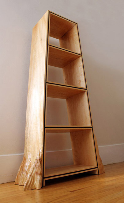 Daphne Bookshelf, hand-carved maple with walnut inlay