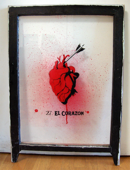 "27. El Corazon" loteria stencil spraypaint painting